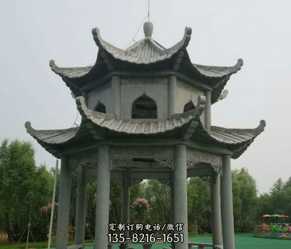 游樂(lè)場(chǎng)景區(qū)擺放大型青石仿古建休息區(qū)涼亭
