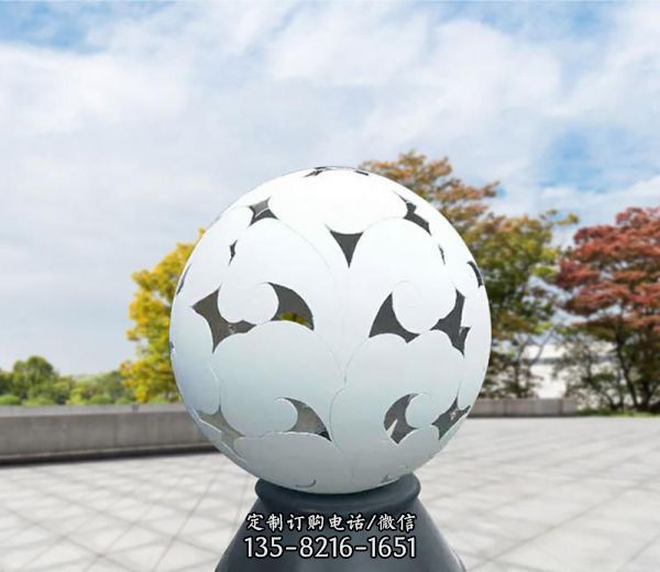 公園抽象不銹鋼白色鏤空球雕塑