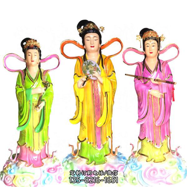 寺廟室內(nèi)擺放玻璃鋼彩繪七仙女佛像