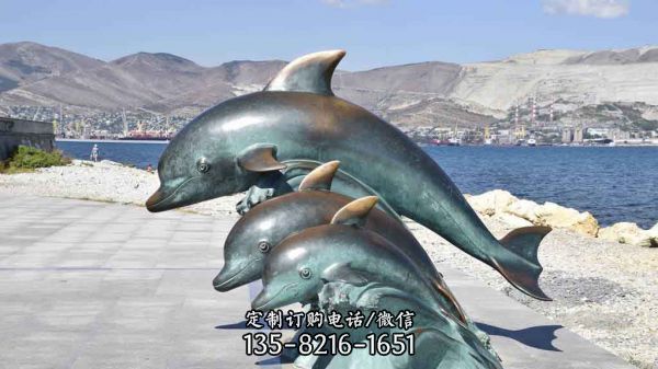 沙灘三只不銹鋼海豚雕塑