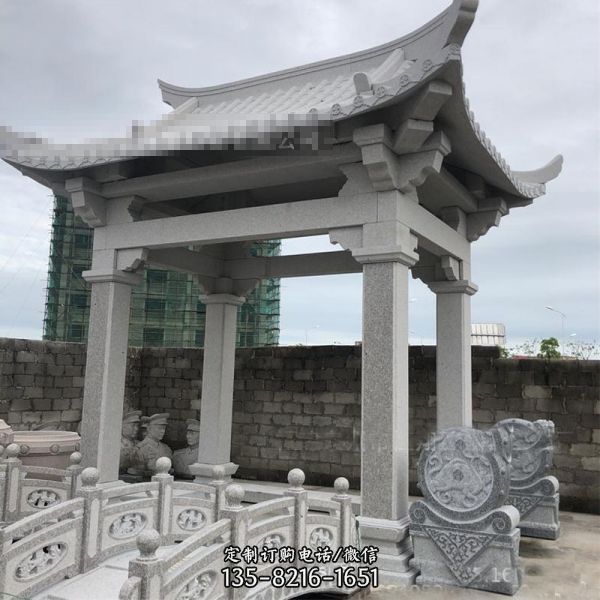 寺院景區(qū)戶外擺放芝麻灰古建斗拱涼亭雕塑