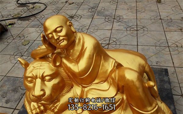 戶外廣場寺廟不銹鋼鎏金烤漆伏虎菩薩十八羅漢雕塑