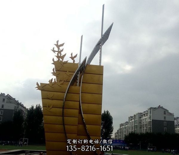 小區企業廣場鍍金希望不銹鋼船雕塑