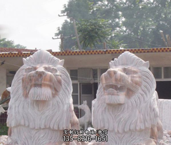 墓地大型仿真動物漢白玉石雕獅子雕塑
