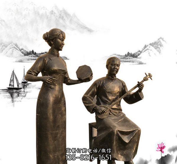公園唱戲銅雕唱雕塑