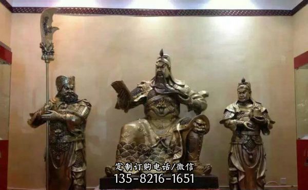 不銹鋼仿銅景點大型看書的關公雕塑