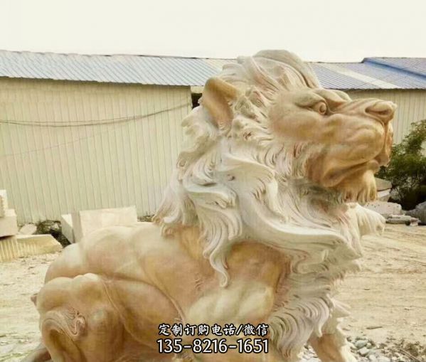 戶外廣場晚霞紅石雕大型獅子雕塑