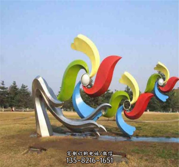 公園大學街邊彩繪抽象不銹鋼風箏雕塑