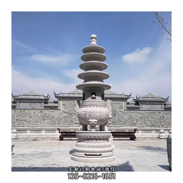 花崗巖石塔寺廟燒香七寶塔石雕