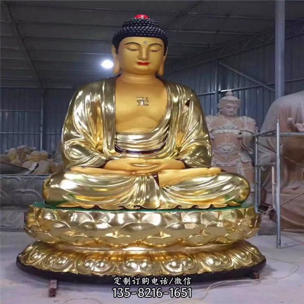 不銹鋼鏡面噴金烤漆大型神佛三寶佛雕塑