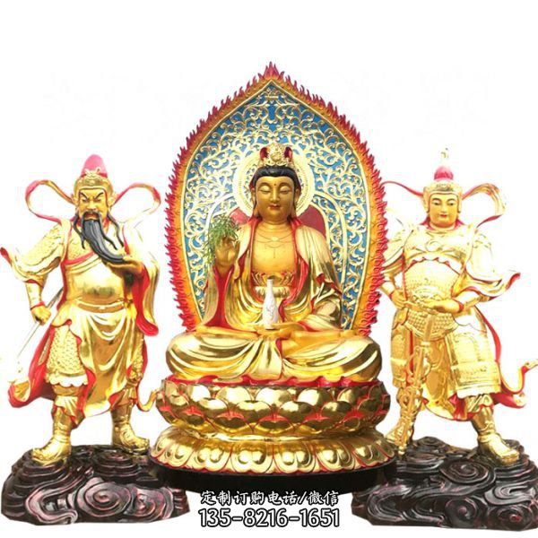 不銹鋼鎏金寺廟景觀供奉觀音雕塑