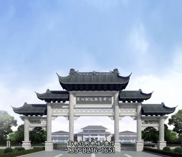 殯儀館五門景觀青瓦斗拱牌樓坊
