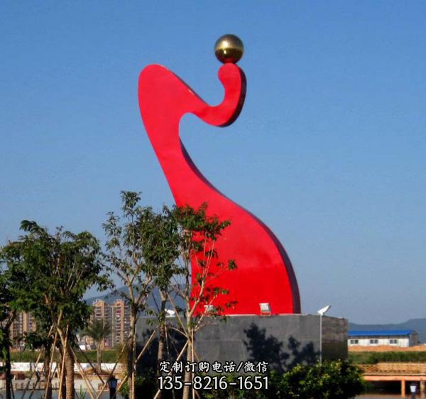 大型戶外街道紅色不銹鋼飄帶雕塑