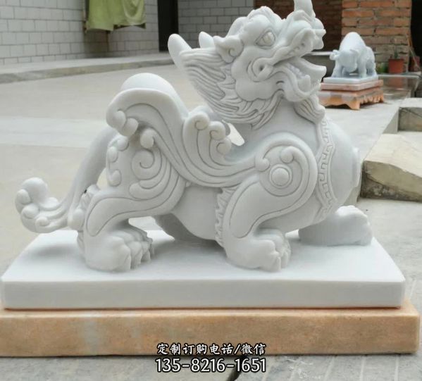 戶外庭院漢白玉石雕神獸貔貅雕塑