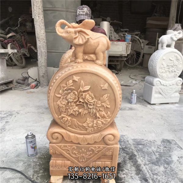 抱鼓石一對晚霞紅庭院戶外門口仿古門墩