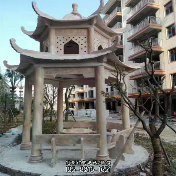 小區花園廣場擺放休閑雙層鏤空涼亭