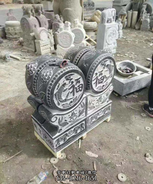 庭院擺放仿古福字抱鼓石門墩