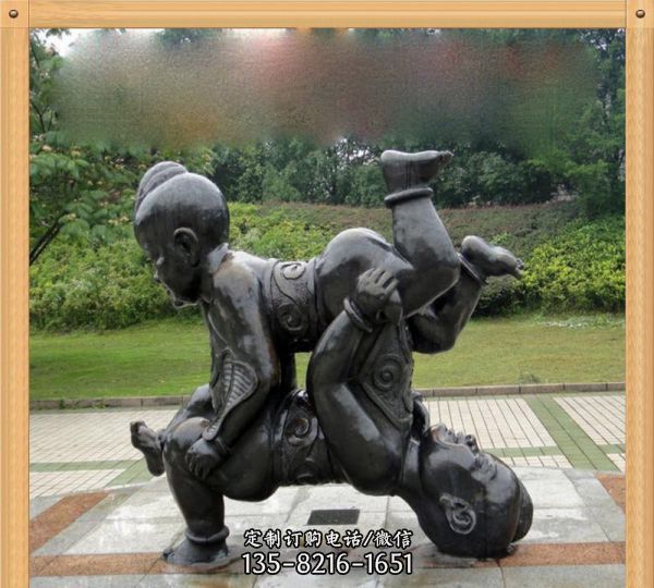 公園廣場(chǎng)銅雕四喜娃娃雕塑