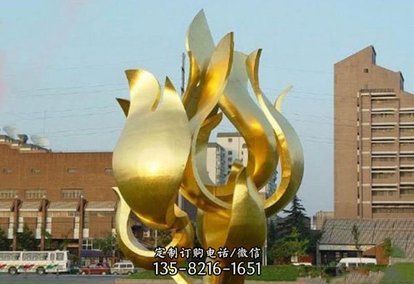 不銹鋼城市噴漆鍍金抽象荷花雕塑