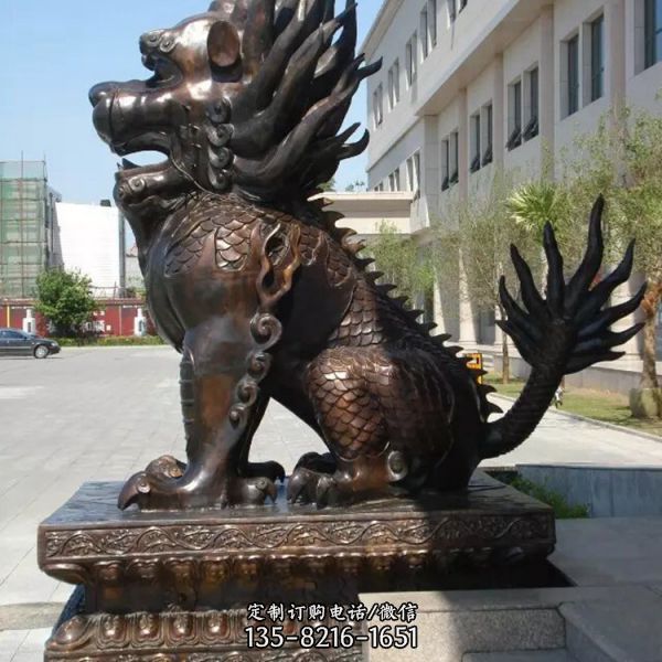 公司庭院不銹鋼仿古做舊大型神獸麒麟雕塑