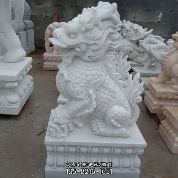 公園景區創意漢白玉石雕浮雕麒麟雕塑