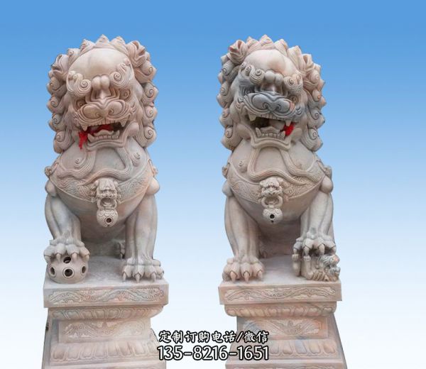 大理石石雕寺院庭院獅子雕塑