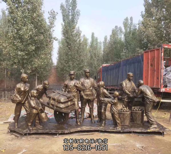 玻璃鋼仿銅景區園林送別八路軍雕塑