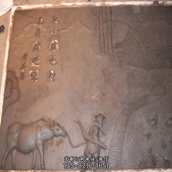 景區(qū)定制玻璃鋼浮雕人物動物仿古銅犁頭翁農(nóng)耕雕塑