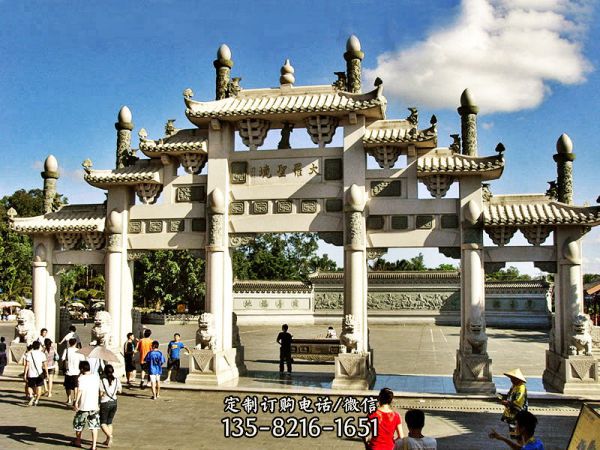 景區(qū)園林花崗巖五門(mén)仿古建筑斗拱石雕牌坊