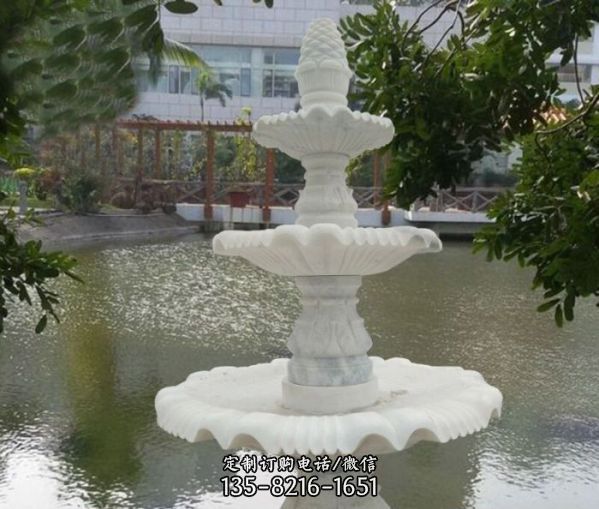 小區擺放三層噴泉漢白玉公園石雕