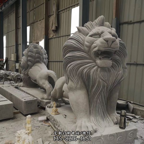 戶外園林大型仿真動物大理石石雕獅子雕塑