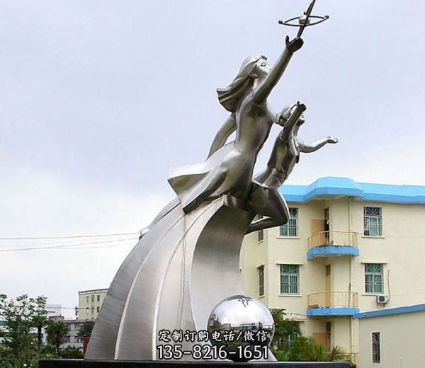 不銹鋼鏡面切面校園騰飛雕塑
