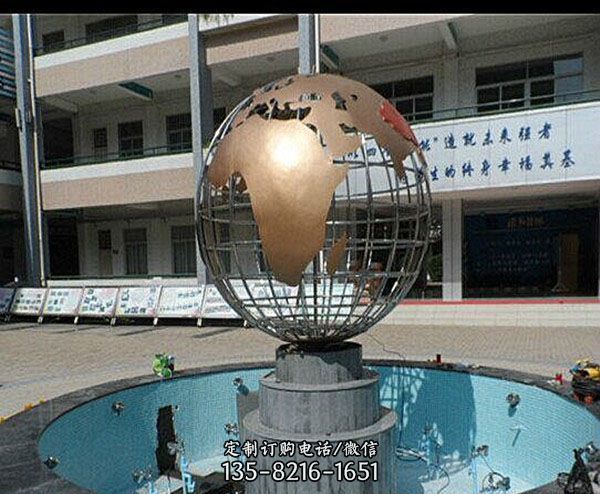 池塘不銹鋼噴金鍛造地球儀雕塑