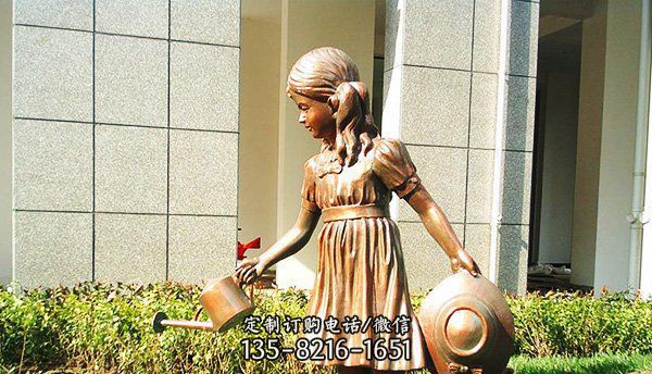 公園澆花小女孩人物銅雕兒童雕塑