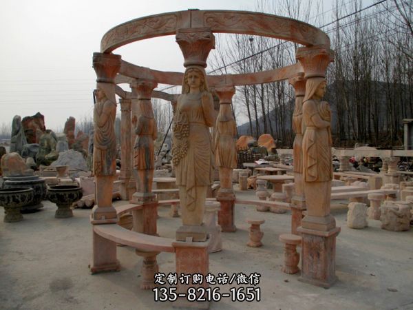 城市廣場(chǎng)擺放歐式露天圓形人物石柱涼亭