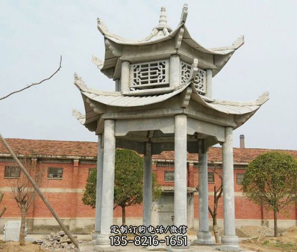 學院操場擺放休閑仿古建雙層鏤空涼亭雕塑
