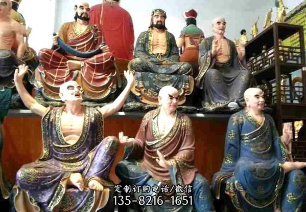 戶外景區大型景觀玻璃鋼彩繪十八羅漢雕塑