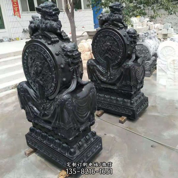 花崗巖庭院門墩抱鼓石 一對(duì)別墅庭院門口擺件