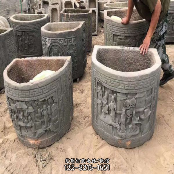 戶外庭院大理石石雕仿古缸雕塑