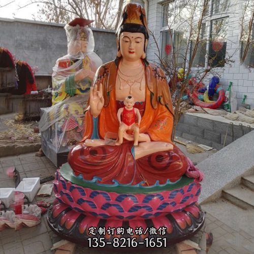 寺廟玻璃鋼彩繪送子觀音雕塑