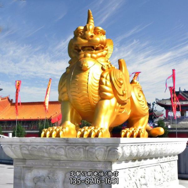 戶外廣場大象神獸景觀不銹鋼噴金烤漆貔貅雕塑