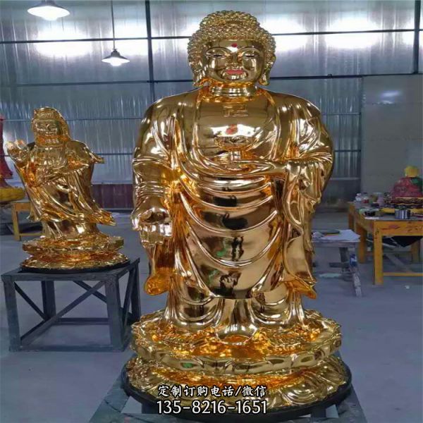 不銹鋼噴金烤漆鏡面寺廟三圣雕塑