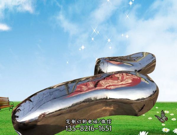 公園抽象鏡面不銹鋼金屬創意鵝卵石吧擺件