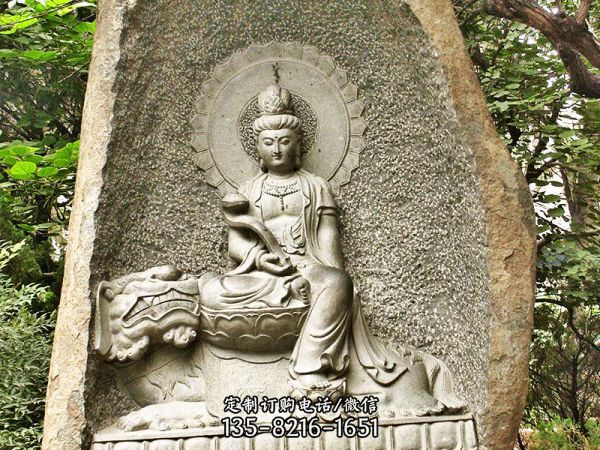 景區(qū)墻壁大理石石雕觀音雕塑