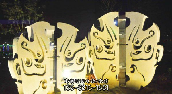 公園創意噴金照明不銹鋼臉譜雕塑