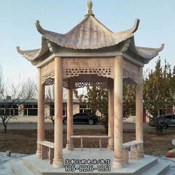 城市街道花園裝飾擺放大理石鏤空涼亭休息座椅雕塑