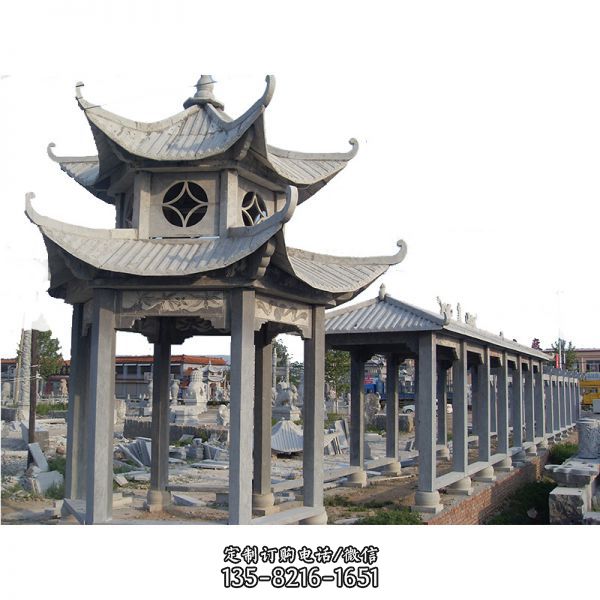 戶外園林裝飾青石仿古建雙層鏤空長廊涼亭