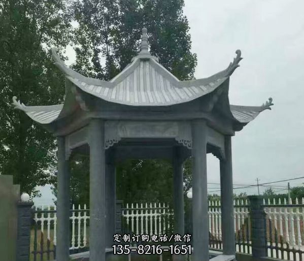 學院六角青石雕刻休閑涼亭石雕
