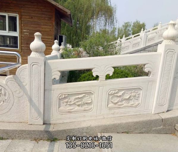 公園景區入口臺階漢白玉防護欄桿雕塑