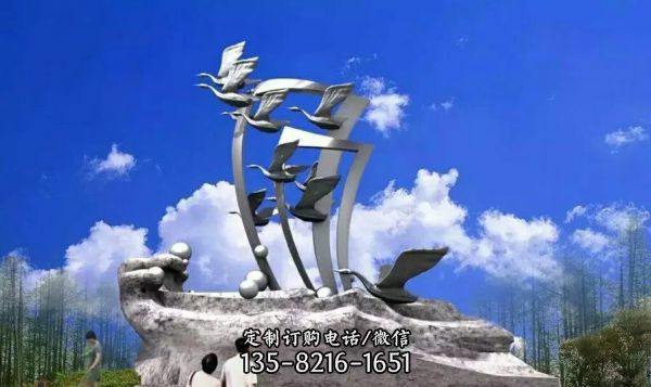 城市公園不銹鋼創意飛翔白天鵝雕塑